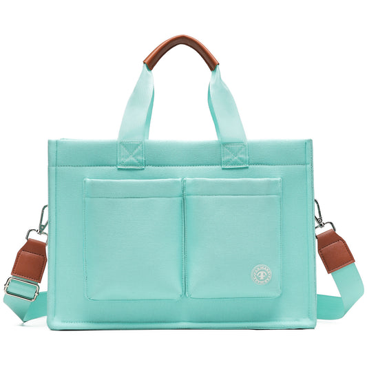 Women's Tote Bag with Compartments - Large Canvas Laptop Book Bag, Women's Money Bag with Pockets for Work and Travel