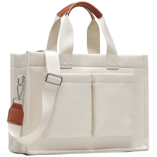 Women's Tote Bag with Compartments - Large Canvas Laptop Book Bag, Women's Money Bag with Pockets for Work and Travel