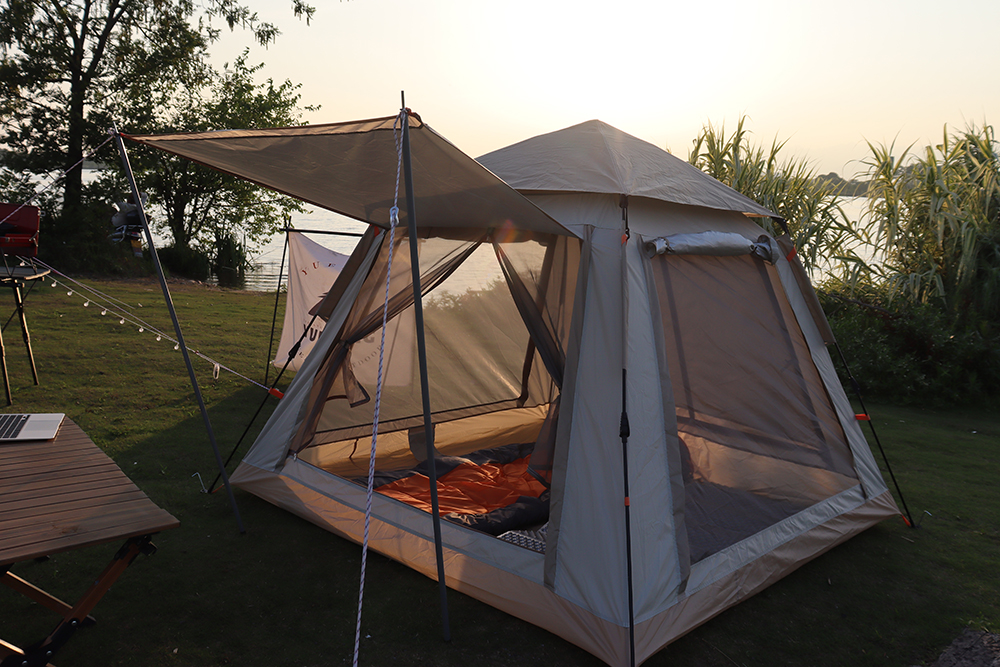 Pop up Camping Tent With Poles - for 2- 3 Person - 82.6"L x 82.6"W x 55"H