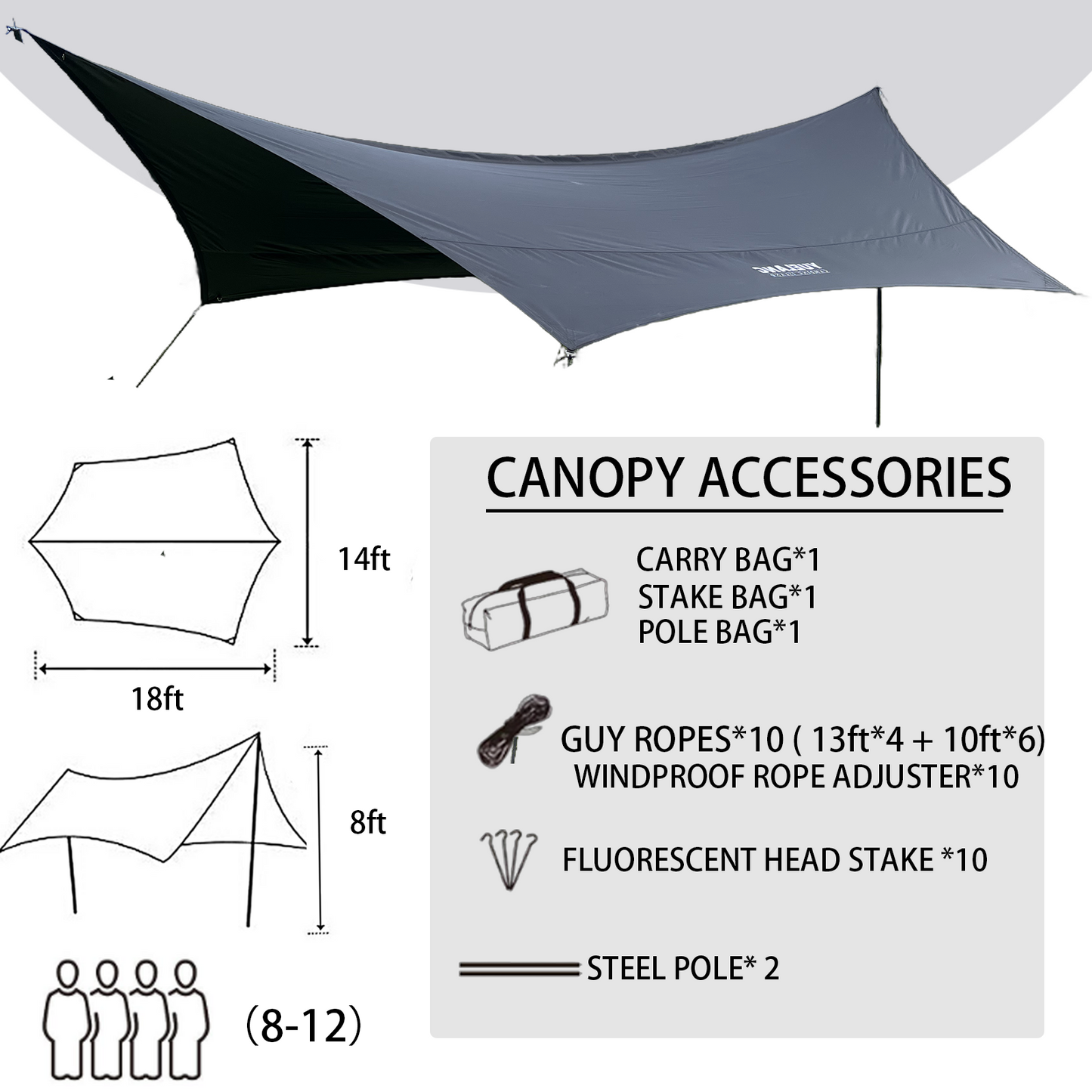 18× 14ft Camping Tent Tarp Shelter for 8- 12 Person