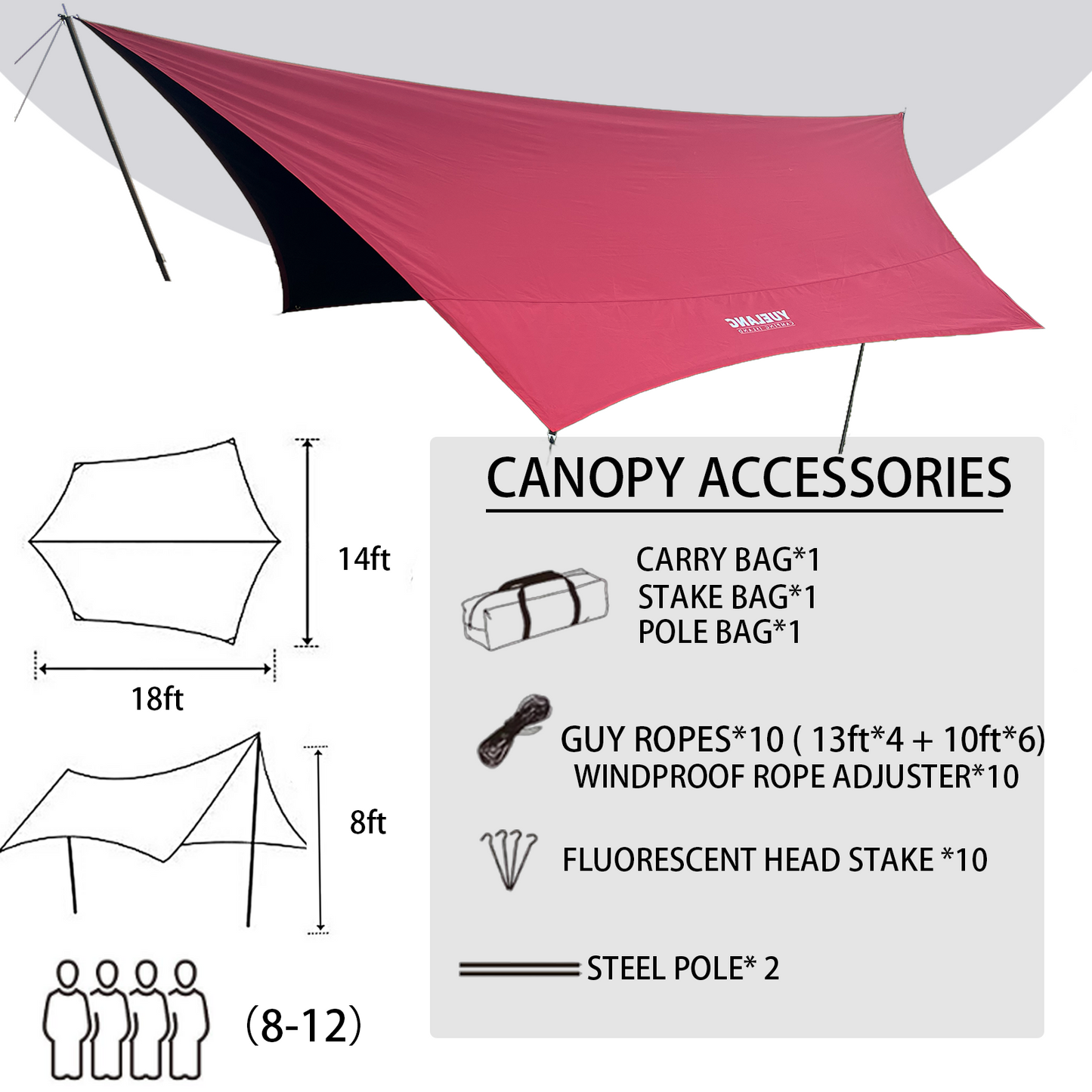 18× 14ft Camping Tent Tarp Shelter for 8- 12 Person