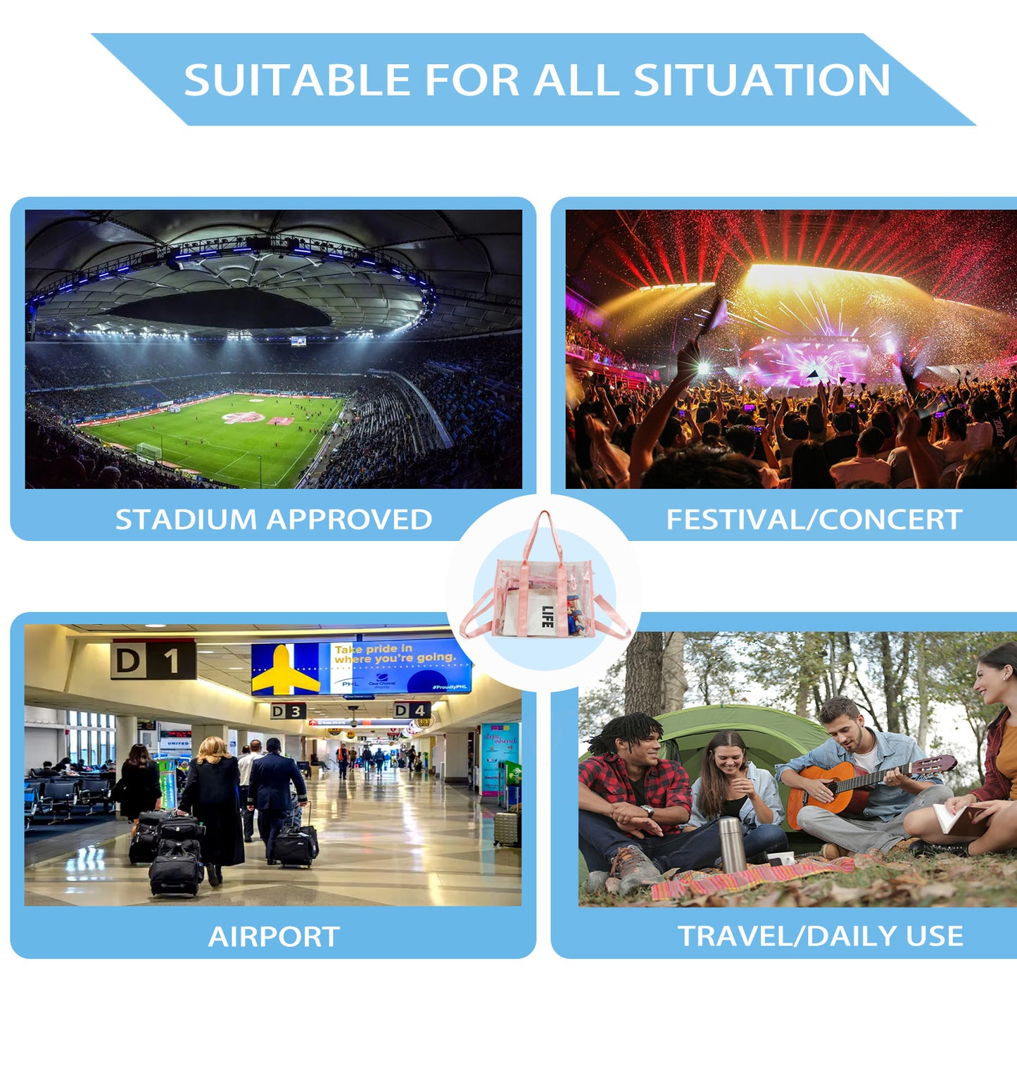 Clear Tote Bags Stadium Approved Travel Bags Sports Shoulder Pack