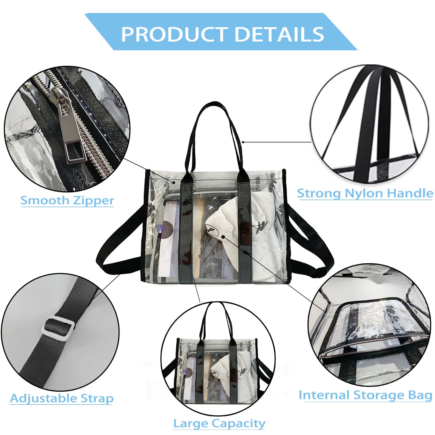 Clear Tote Bags Stadium Approved Travel Bags Sports Shoulder Pack