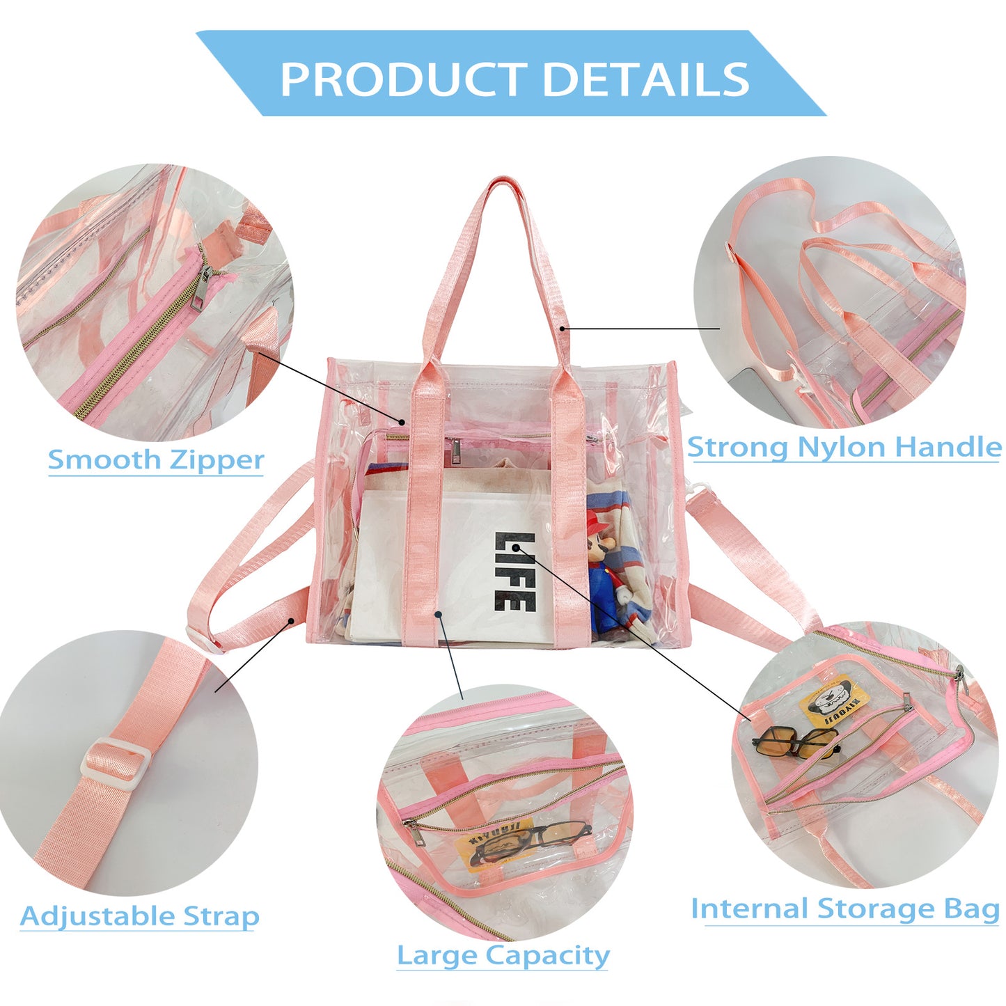 Clear Tote Bags Stadium Approved Travel Bags Sports Shoulder Pack