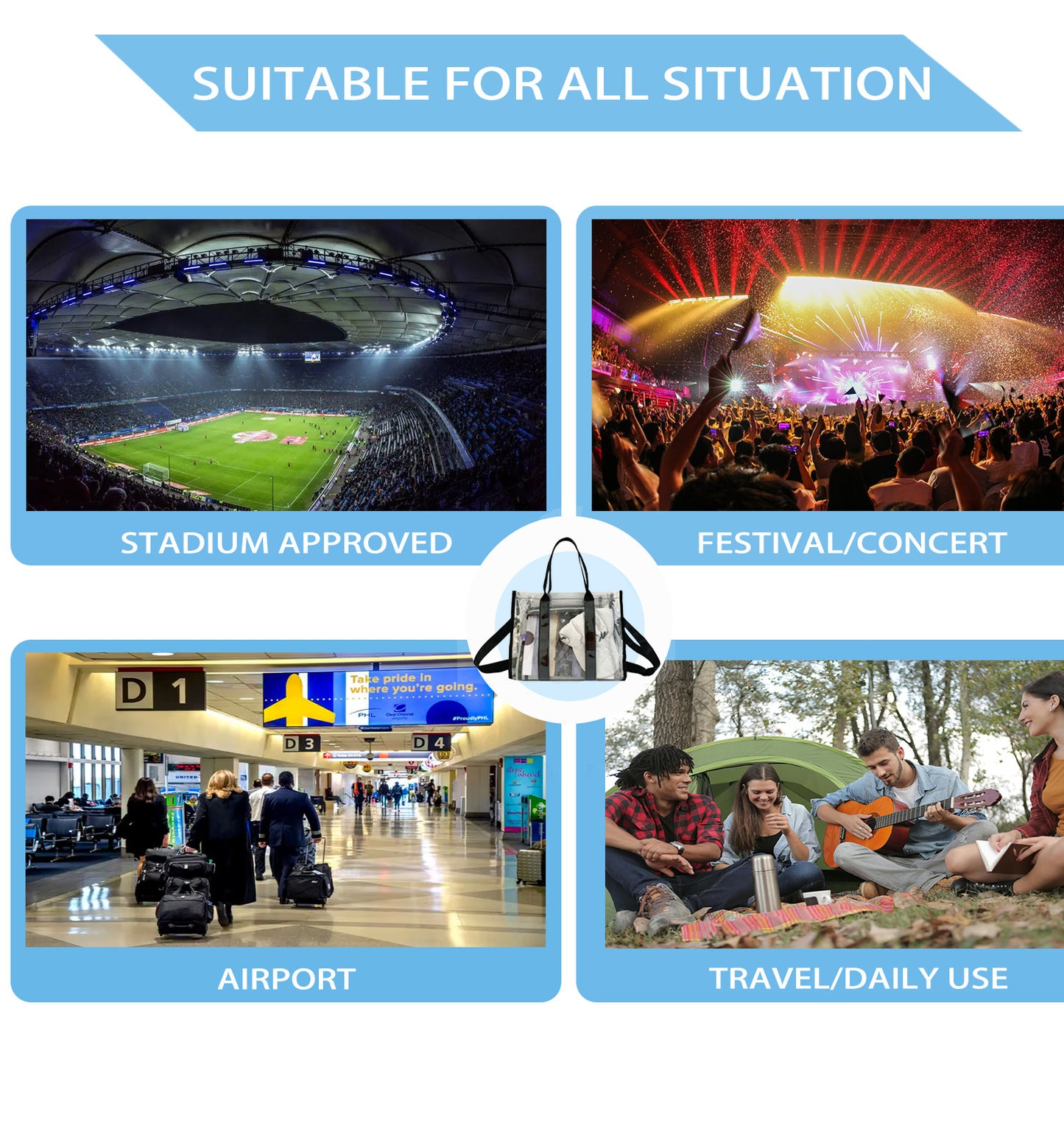 Clear Tote Bags Stadium Approved Travel Bags Sports Shoulder Pack