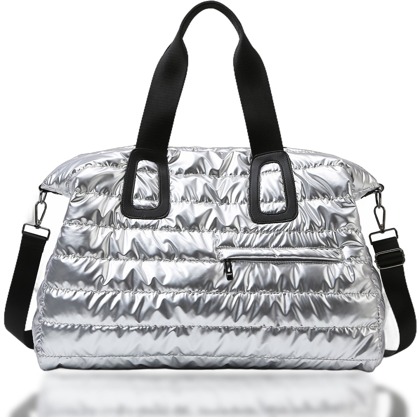 Women's Quilted Puffer Tote Bag  Large Work Purse Shoulder Bag for Travel Gym Silver