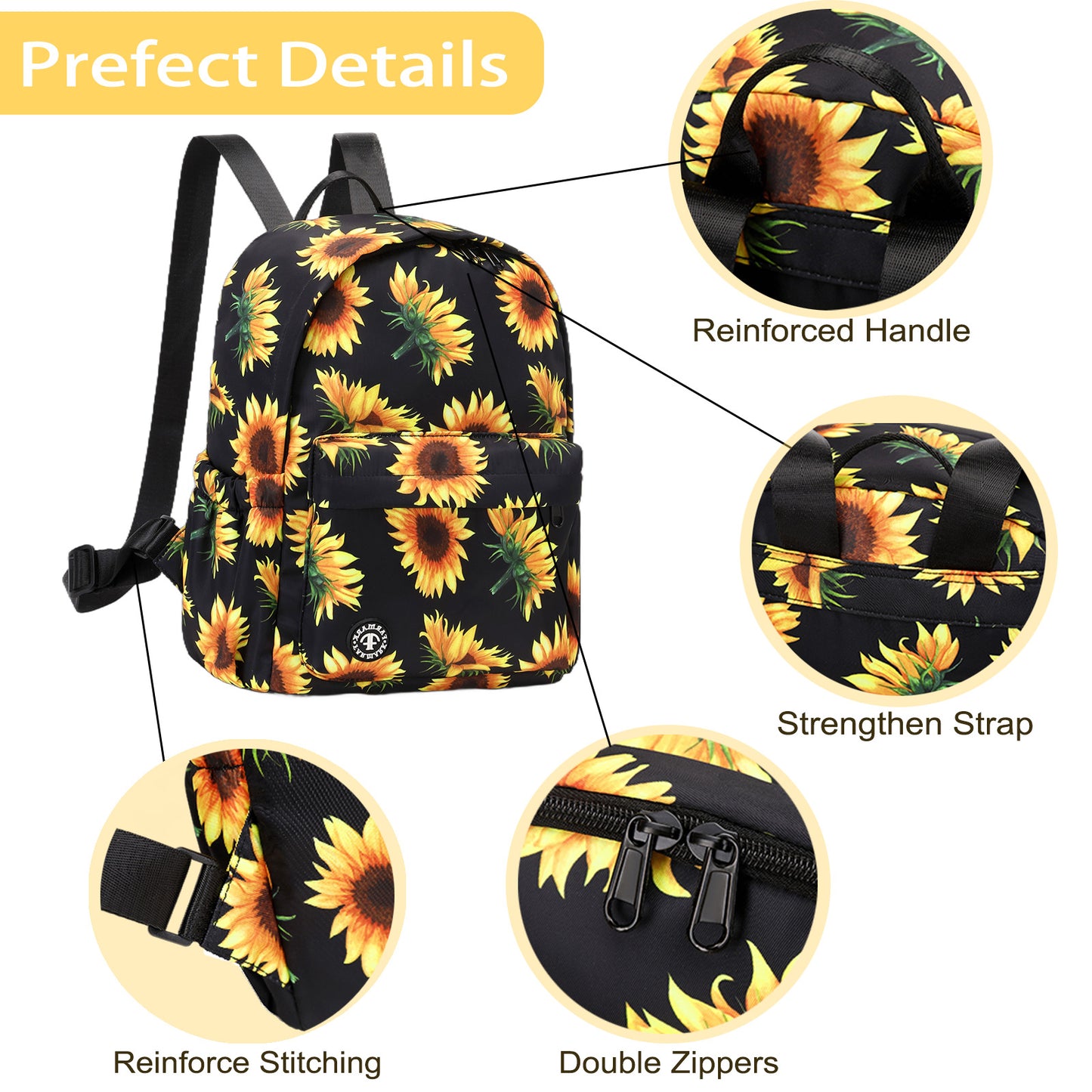 Sunflower Cute Small Backpack Purse for Women Girl Teen Casual Travel Shoulder Bag