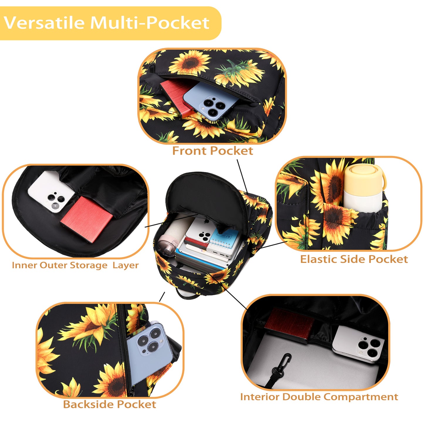 Sunflower Cute Small Backpack Purse for Women Girl Teen Casual Travel Shoulder Bag