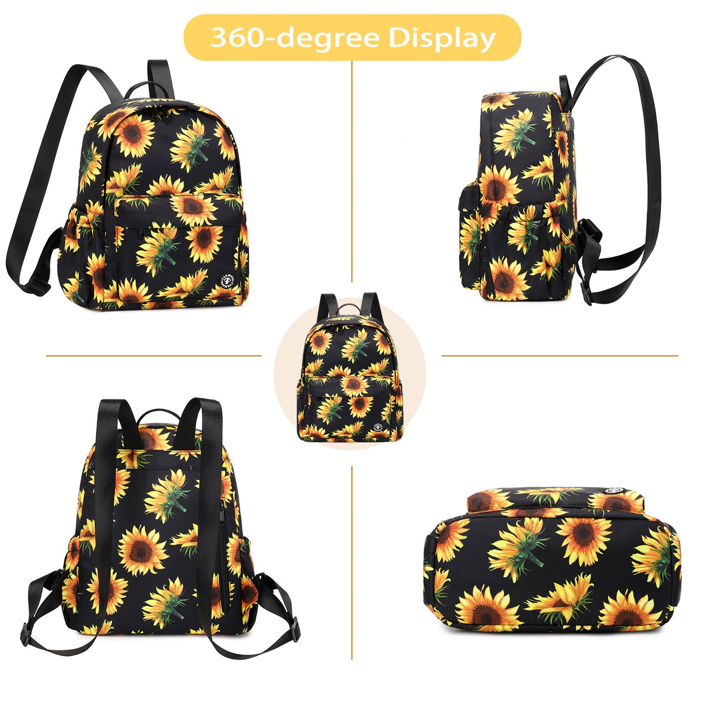 Sunflower Cute Small Backpack Purse for Women Girl Teen Casual Travel Shoulder Bag