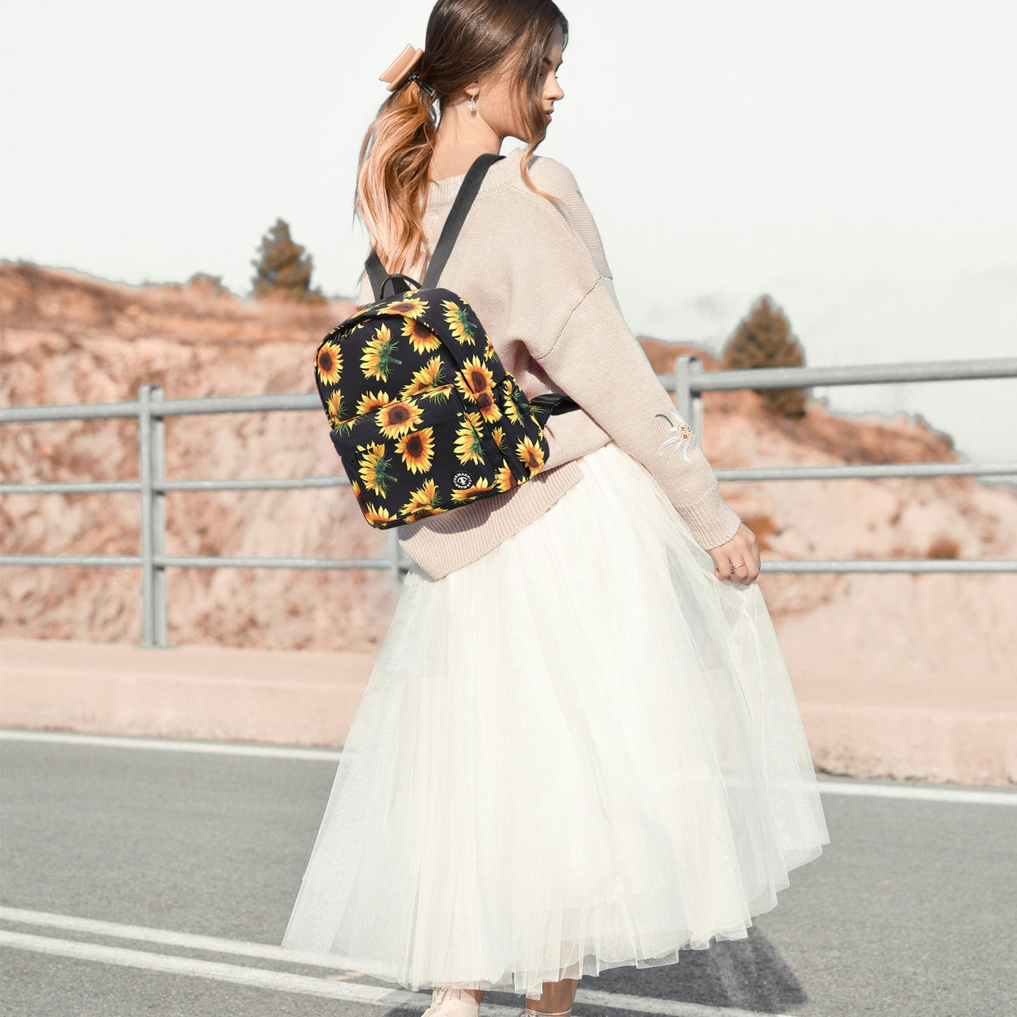 Sunflower Cute Small Backpack Purse for Women Girl Teen Casual Travel Shoulder Bag