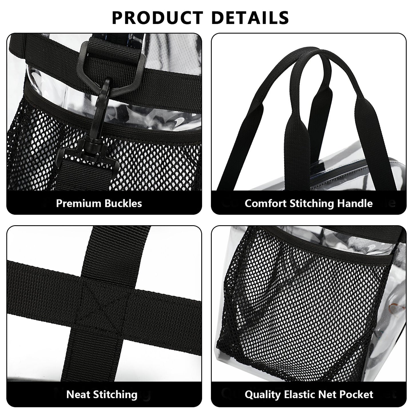Clear Tote Bag See Through Transparent Bag Stadium Approved Heavy Duty Crossbody Purse