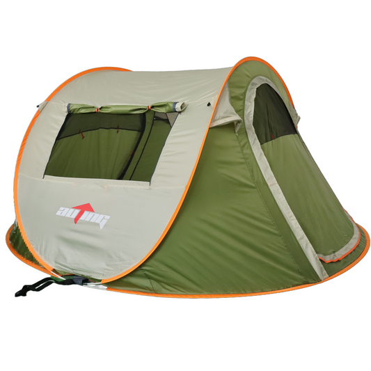 Pop Up Camping Tent for 3-4 Person- 98"L x 82"W x 47"H -Green/ Brown