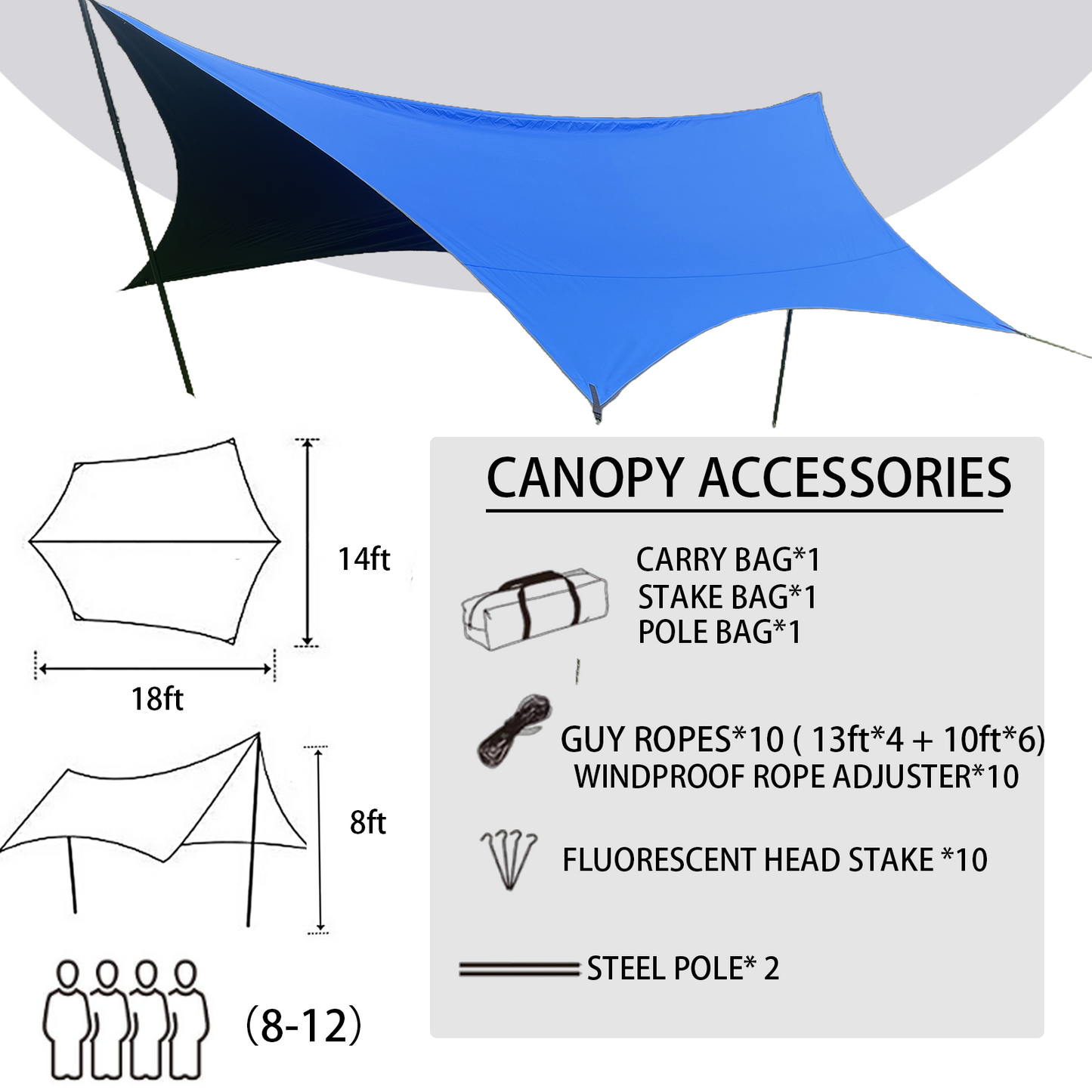 18× 14ft Camping Tent Tarp Shelter for 8- 12 Person