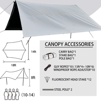 18× 14FT Waterproof Large Camping Tent Tarp for 10- 14 Person - Black/ White/ Red