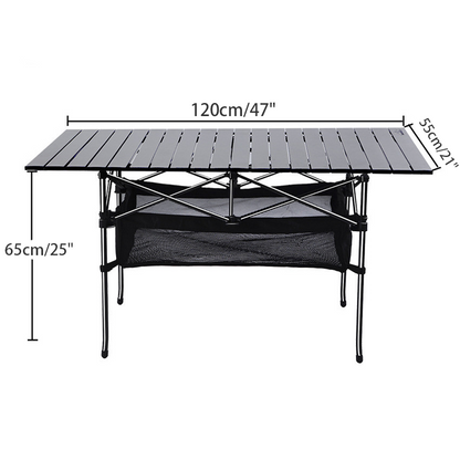 Foldable Camping Table with Mesh Storage Basket