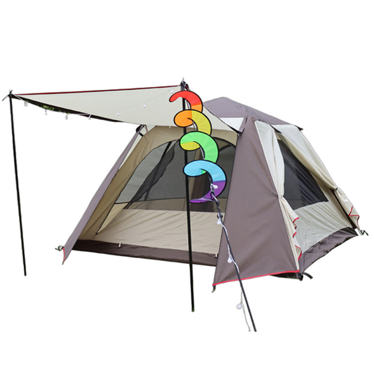 Pop up Camping Tent With Poles - 3-4 Person - 94"L x 94"W x 65"H -White and Brown