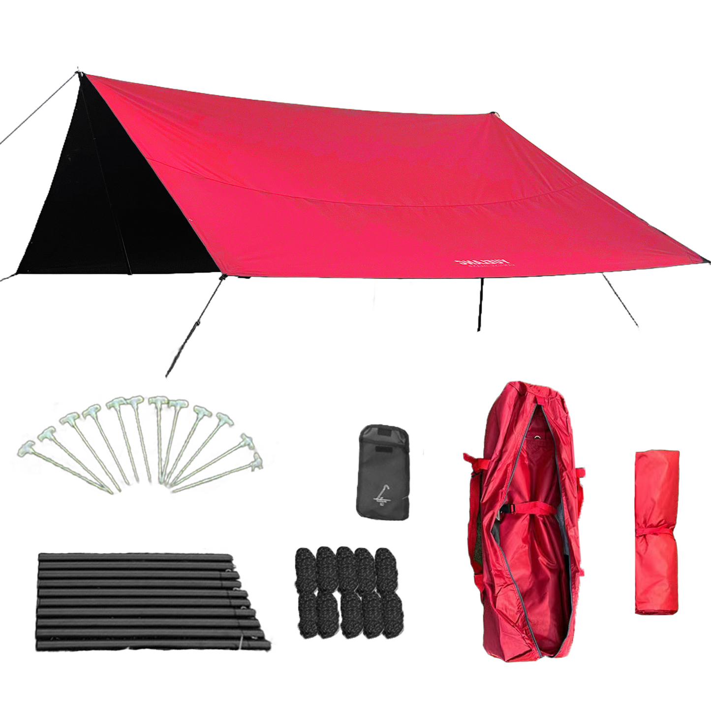 18× 14FT Waterproof Large Camping Tent Tarp for 10- 14 Person - Black/ White/ Red