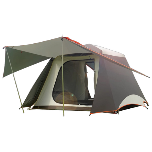Pop Up Camping Tent With Poles - 4-6 Person - 142"L x 102"W x 71"H - Black and Brown