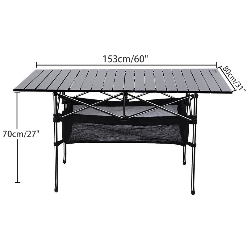 Foldable Camping Table with Mesh Storage Basket