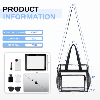 Clear Bag  12 x6 x12 Clear Crossbody Tote Bag Stadium Approved with Adjustable.