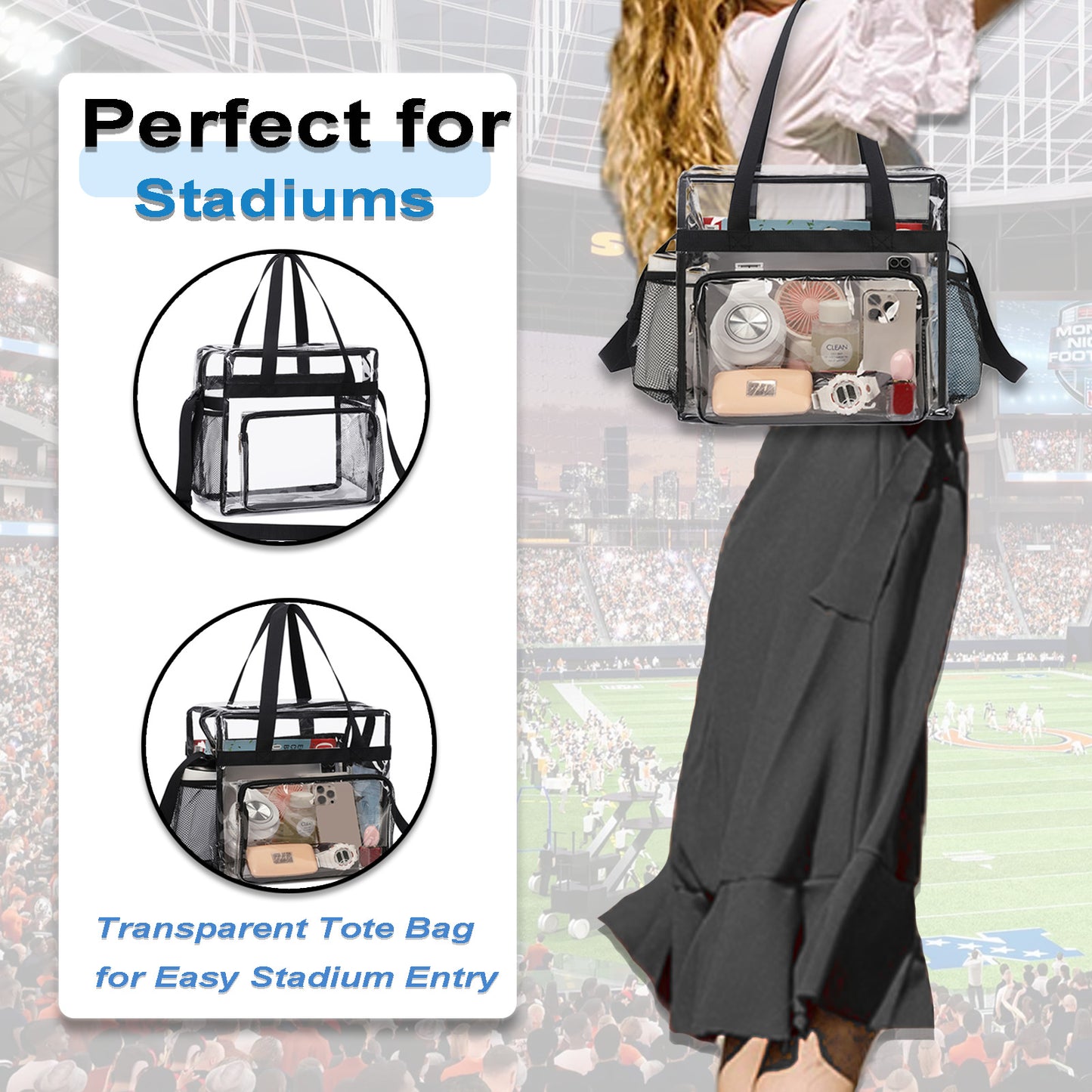 Clear Bag  12 x6 x12 Clear Crossbody Tote Bag Stadium Approved with Adjustable.