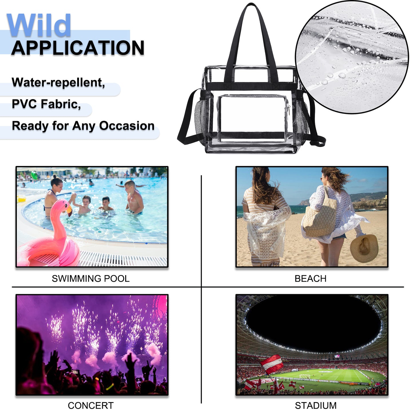 Clear Bag  12 x6 x12 Clear Crossbody Tote Bag Stadium Approved with Adjustable.